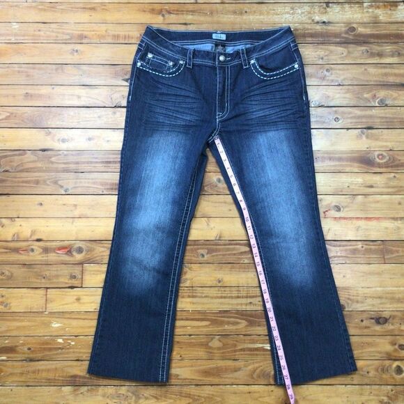 SUKO Women’s Jeans Size 12 Dark Blue High Rise Bling Rhinestone Western Denim - Picture 10 of 15